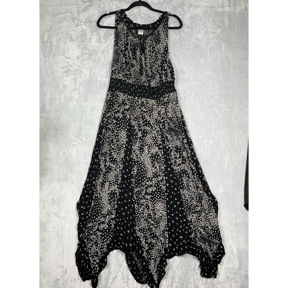 Bila Dress Womens L Maxi Boho Handkerchief Hem Floral Western Cottage Peasant